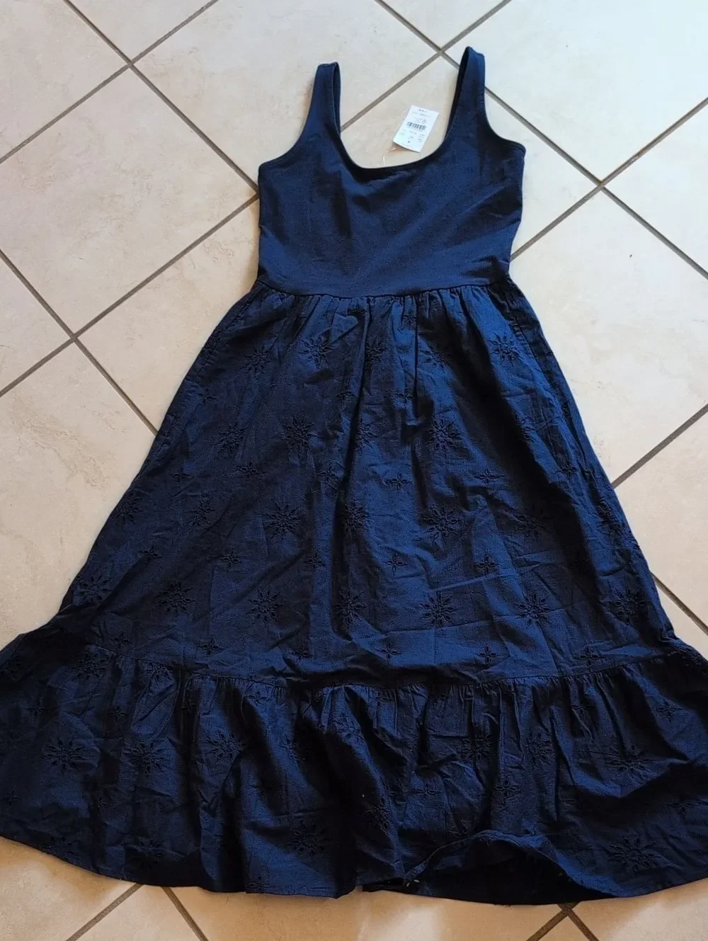 NWT J. Crew Midi Dress Mixed-media Eyelet Blue Lined Size XSP